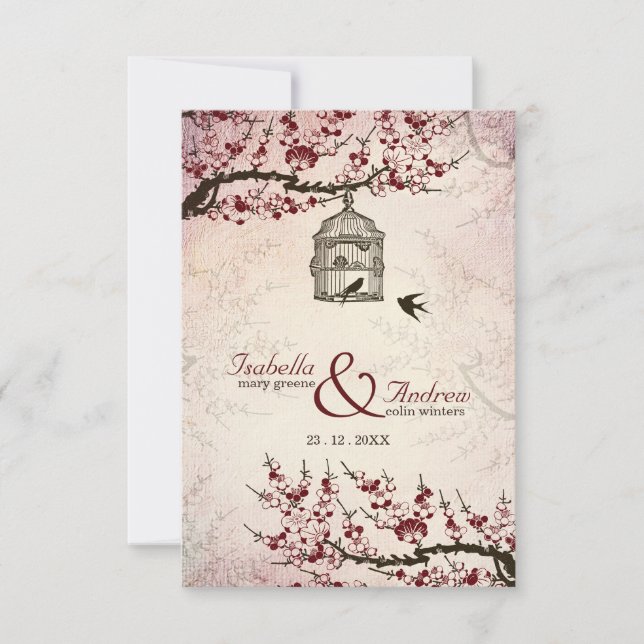 Invitation de mariage Cherry Blossom et inséparabl (Devant)