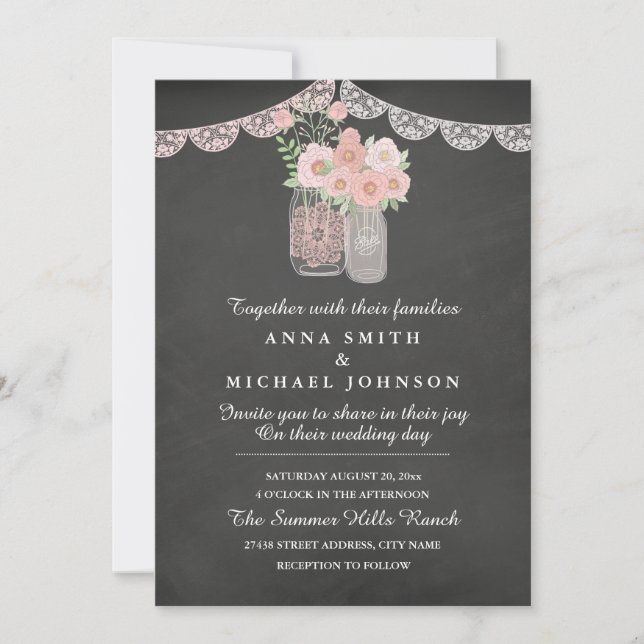 Invitation de mariage chic avec pot en grès et tab (Devant)
