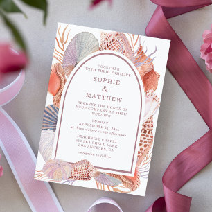 Invitation de mariage chic côtière aux coquillages