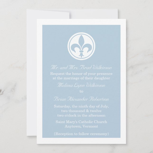 Invitation De Mariage Chic Fleur De Lis, Bleu (Devant)