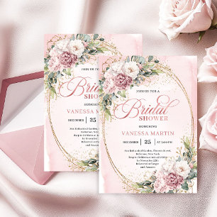 Invitation de mariage chic rose gold et verdure