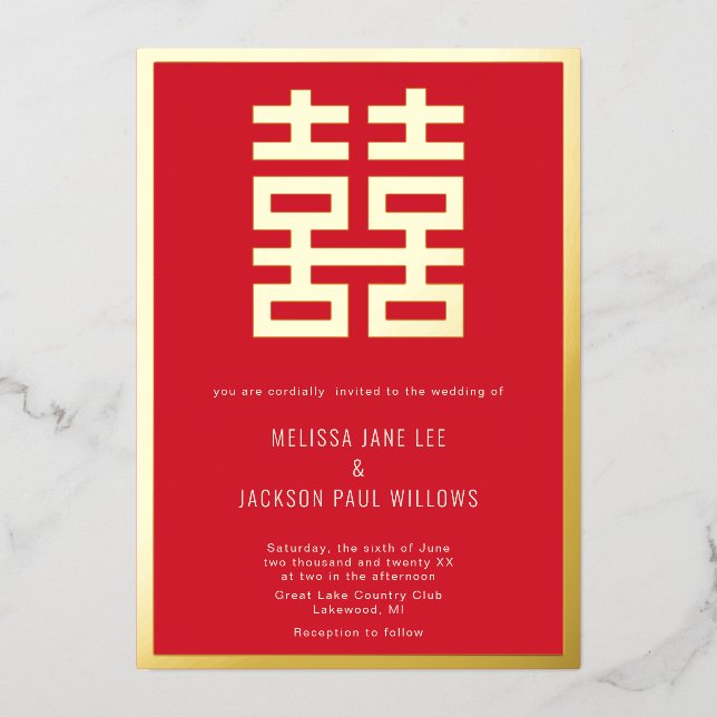 Invitation de mariage chinois à double chance en o (Recto)