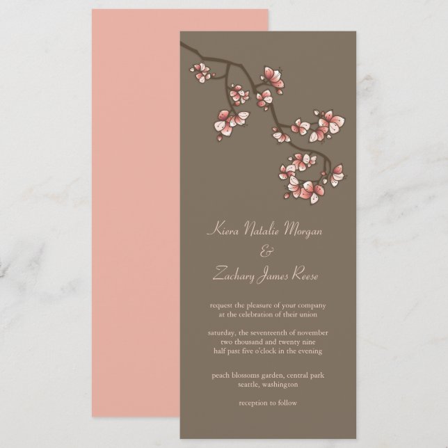 Invitation de mariage chinoise aux fleurs de pêche (Devant / Derrière)