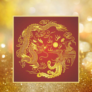 Invitation de mariage chinoise rouge or dragon phé