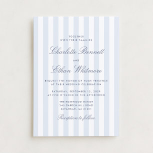 Invitation de mariage classique bleu rayé Préppy