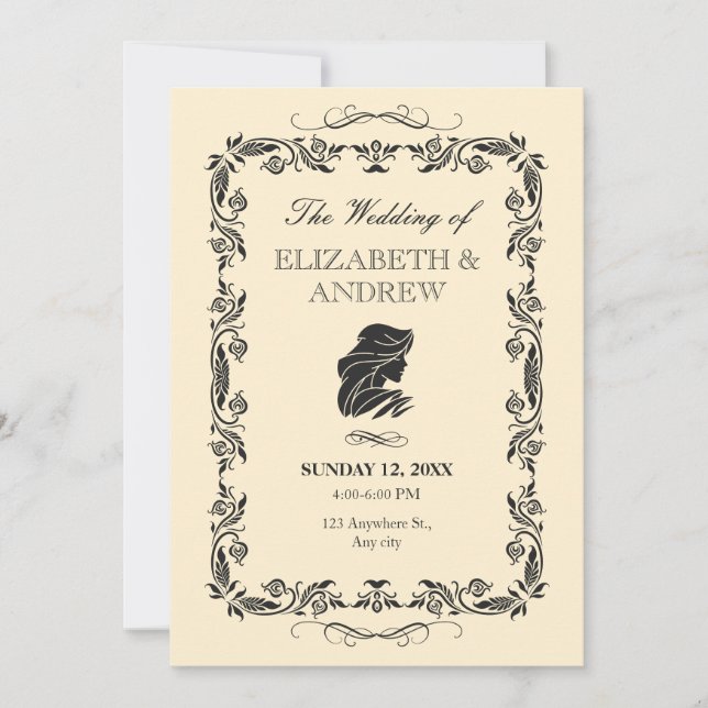 Invitation de mariage classique vintage ornée (Devant)