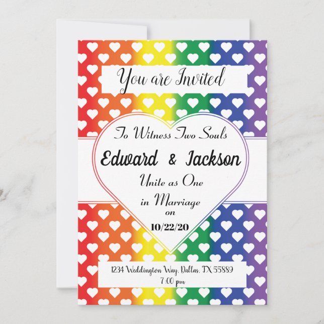 Invitation de mariage coeurs LGBT (Devant)