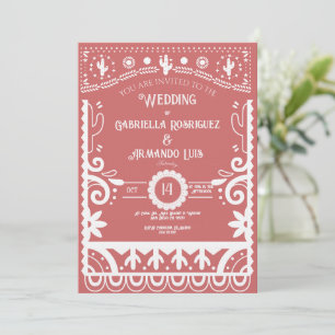 Invitation de mariage corail rose et blanc en papi