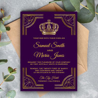 Invitation de mariage couronne ornée or royal pour