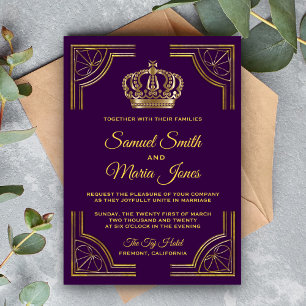 Invitation de mariage couronne ornée or royal pour