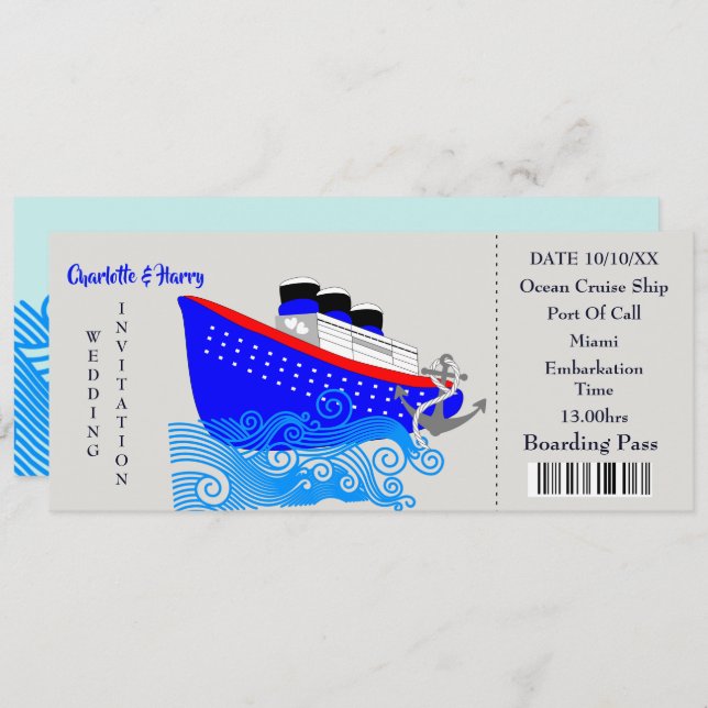 Invitation de mariage croisière de mariage de dest (Devant / Derrière)