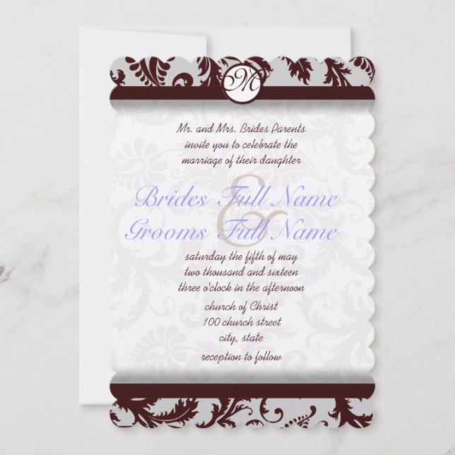 Invitation de Mariage damassé Brown au chocolat pr (Devant)