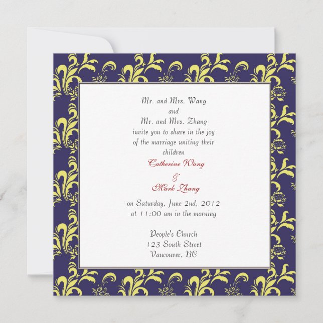 Invitation de mariage damassé, de parents (Devant)