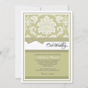 Invitation de mariage damassé en sauge