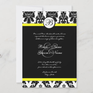 Invitation de Mariage damassé Jaune Noir Blanc