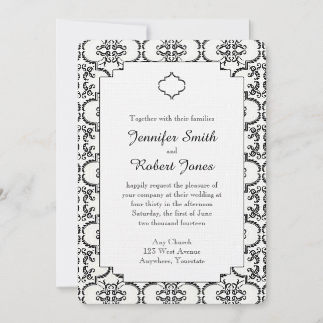 Invitation de Mariage damassé noir et blanc (Devant)