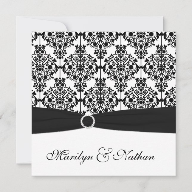 Invitation de Mariage damassé noir et blanc (Devant)