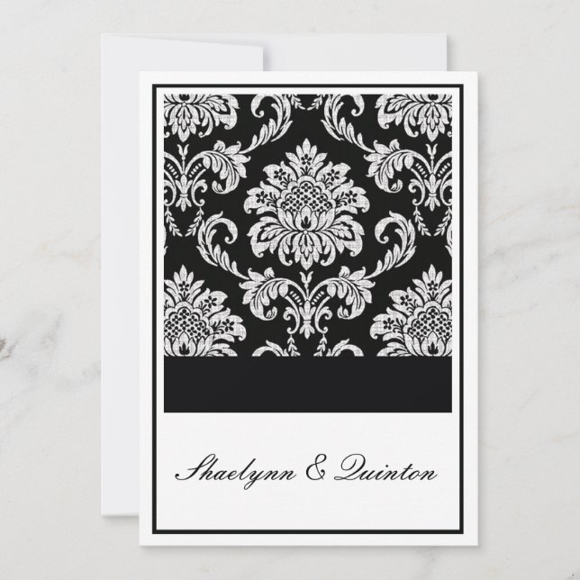 Invitation de Mariage damassé noir et blanc (Devant)