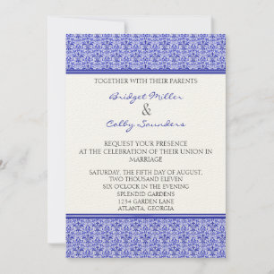 Invitation de Mariage damassé romantique, Royal Bl