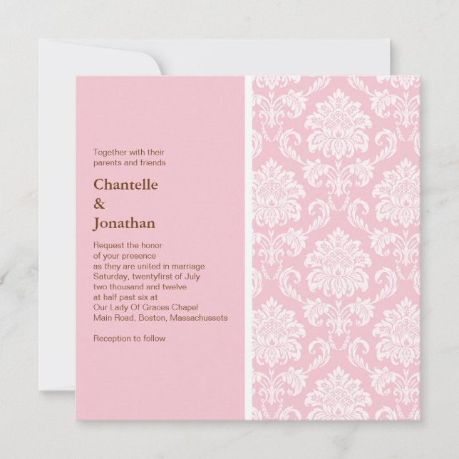 Invitation de Mariage damassé rose (Devant)