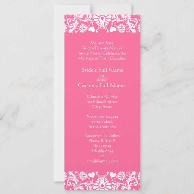 Invitation de Mariage damassé rose (Devant)