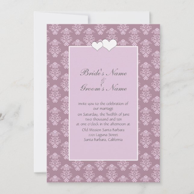 Invitation de Mariage damassé rose (Devant)