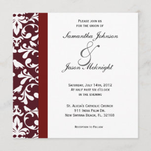 invitation de mariage damassé rouge foncé