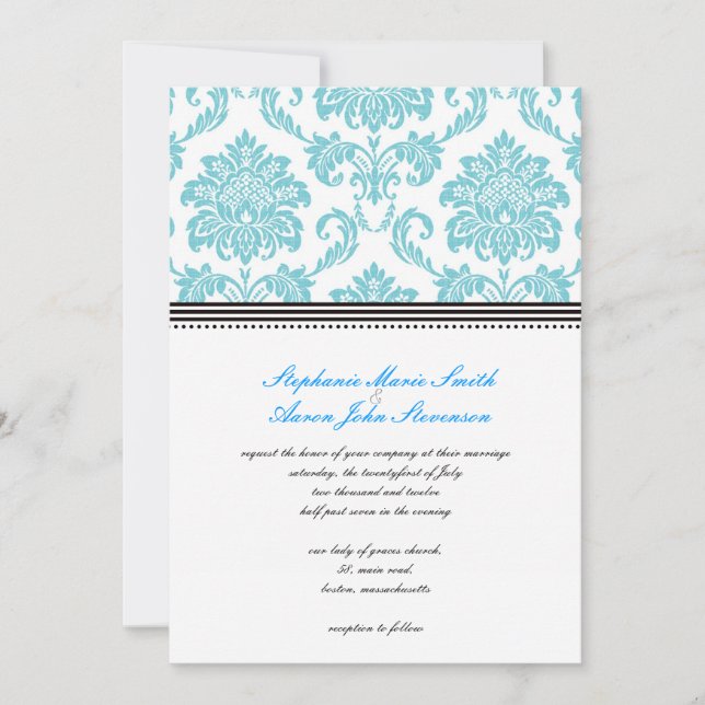 Invitation de Mariage damassé Turquoise (Devant)
