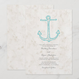 Invitation de mariage d'Ancres rustiques turquoise