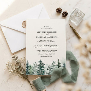 Invitation de mariage d'arbre de forêt de montagne