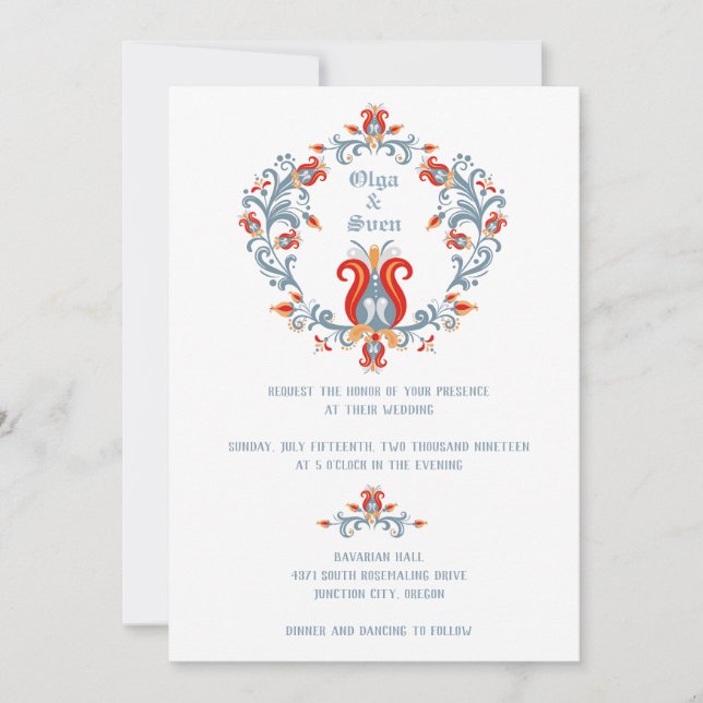Invitation de mariage d'art populaire scandinave B (Devant)