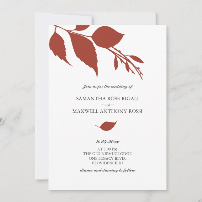 Invitation de Mariage de automne orange brûlé (Devant)