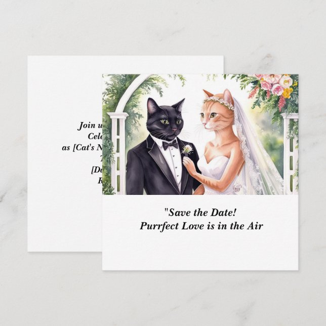 Invitation de mariage de chat pour sauver la date  (Devant / Derrière)