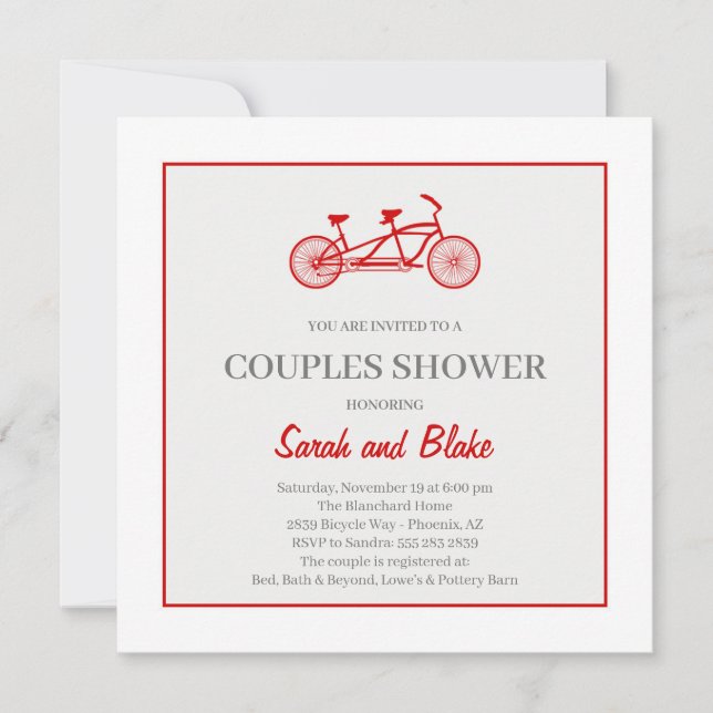 Invitation de mariage de couple à vélo en tandem (Devant)