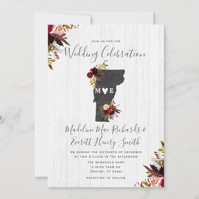 Invitation de mariage de destination du Vermont (Devant)