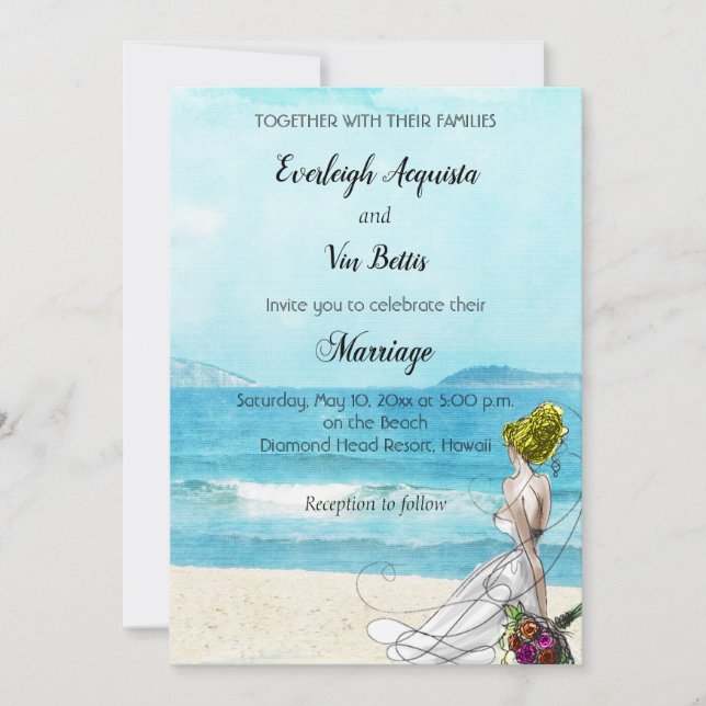 Invitation de mariage de destination illustrée per (Devant)