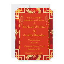 Invitation de Mariage de dragon rouge et or