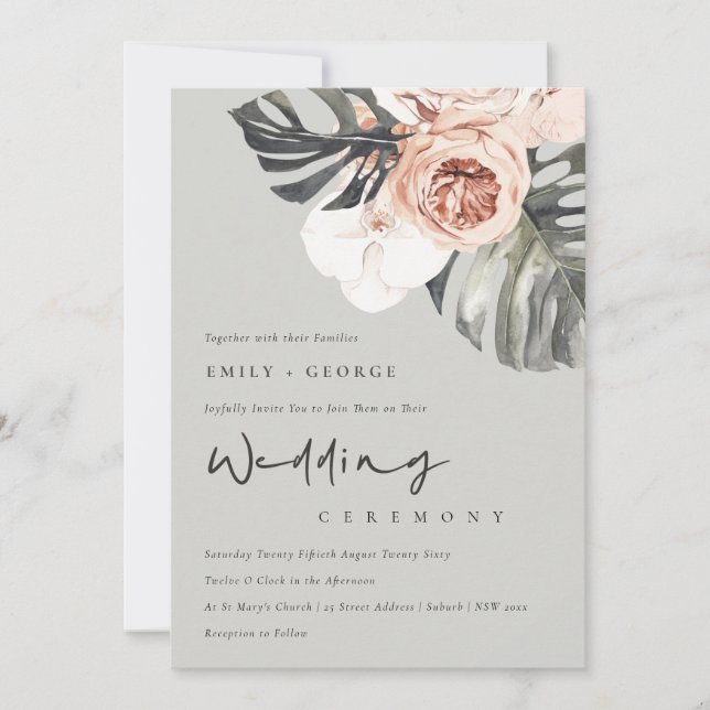 INVITATION DE MARIAGE DE FEUILLES DE MONSTRERA FLO (Devant)