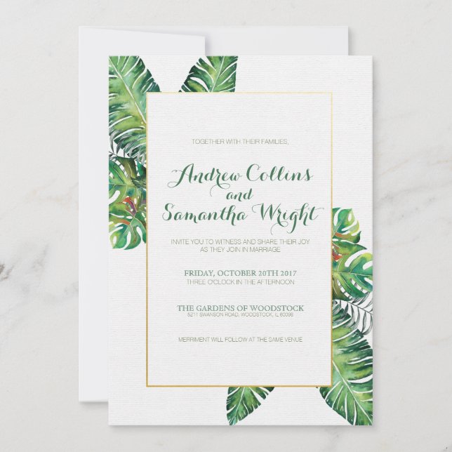 Invitation de mariage de feuilles tropicales d'été (Devant)