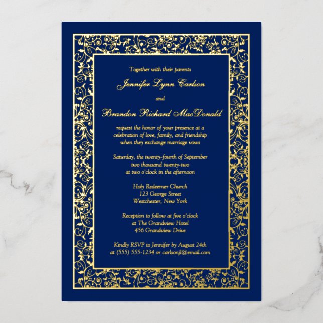Invitation de mariage de Filigree florale Gold Foi (Recto)