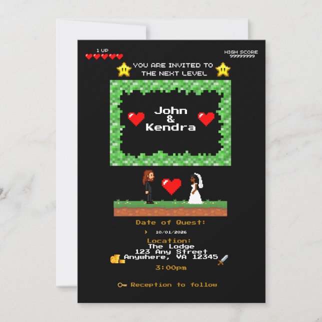 Invitation de mariage de jeu vidéo rétro arcade (Devant)