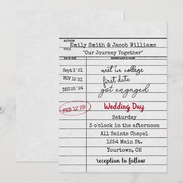 Invitation de mariage de la carte de bibliothèque (Devant / Derrière)