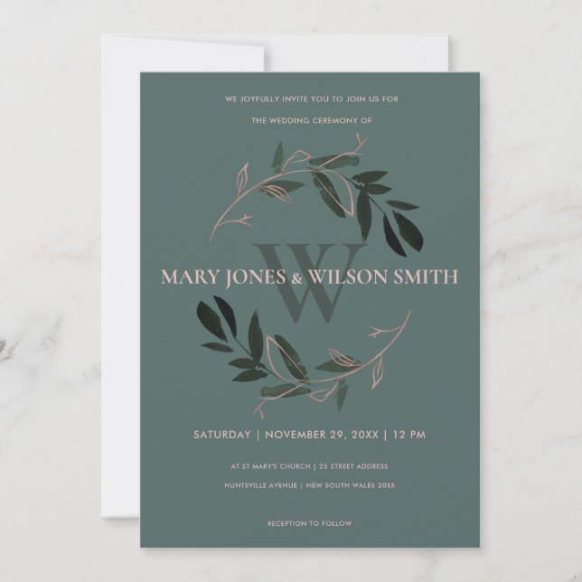 INVITATION DE MARIAGE DE LA GRILLE D'OR ROSE VERTE (Devant)
