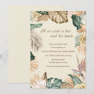 Invitation de mariage de la plage de feuilles trop