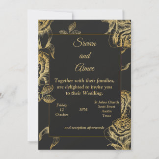 Invitation de mariage de luxe, or et noir
