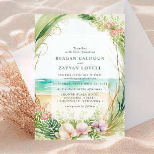 Invitation de mariage de plage à l'aquarelle vert