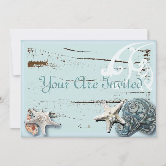 Invitation de mariage de plage aux coquillages rom (Devant)