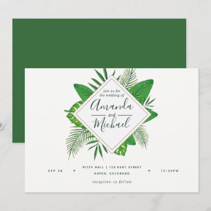 Invitation de mariage de plage aux feuilles tropic
