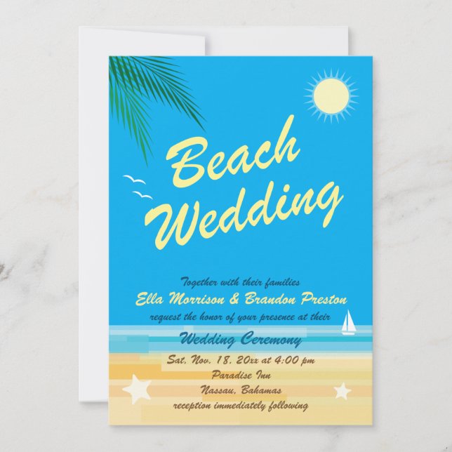 Invitation de mariage de plage tropicale (Devant)