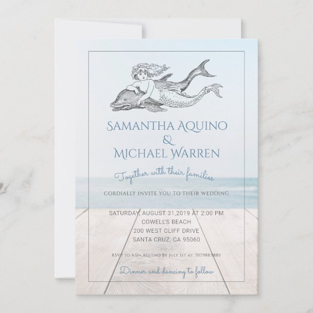 Invitation De Mariage De Sirène Et De Dauphin Beac (Devant)